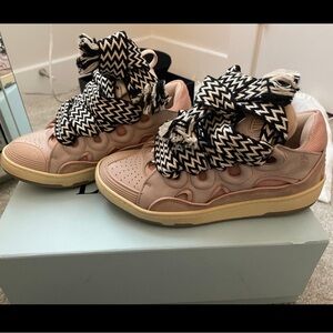 Lanvin Pink and Black Sneakers with Patterned Laces